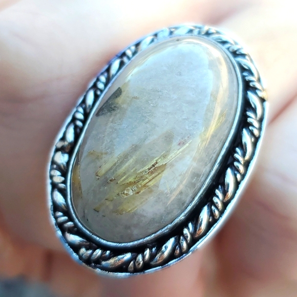 New Gold Rutilated Quartz 925 Silver Ring. - Picture 2 of 16